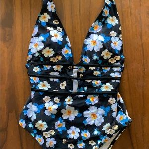 NWT Floral plunge neckline one piece swimsuit